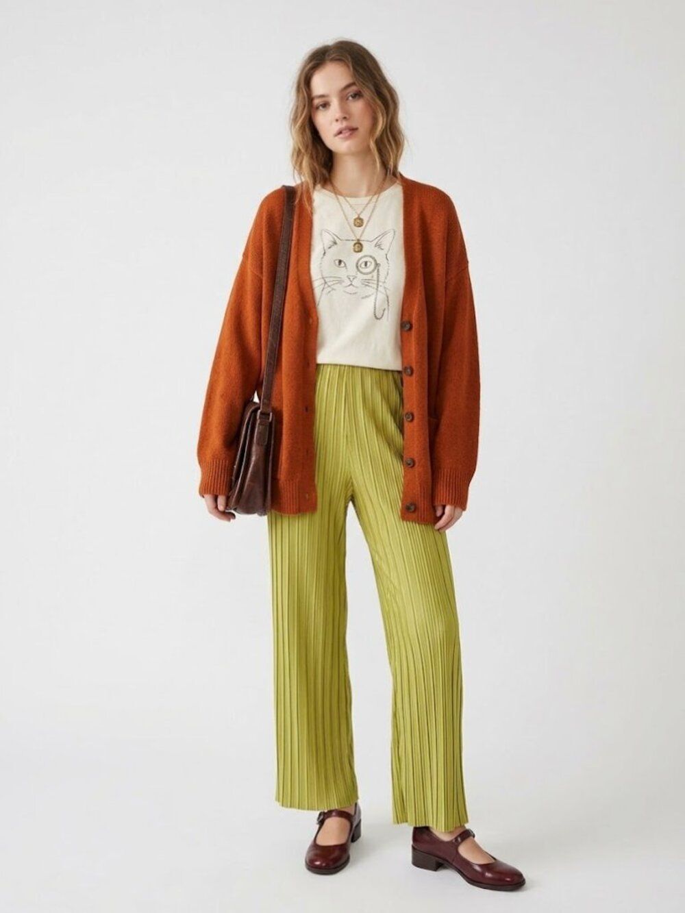 Lulus Looking Luxurious Green Plisse Pleated Wide Leg Pants M